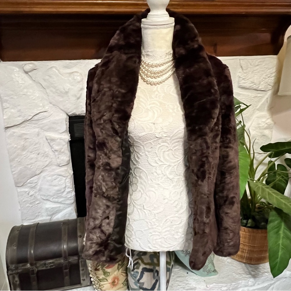 Style & Company Faux Fur Teddy Bear Jacket Chocolate Brown Women’s Size M - Picture 3 of 11